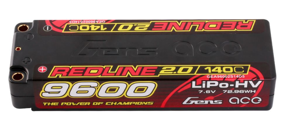 Gens Ace Redline 2.0 9600mAh 2S 7.6V 140C LiPo w/ 5.0mm Bullet - Click Image to Close