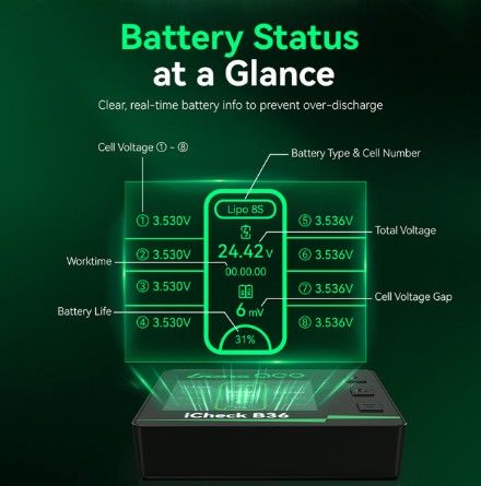 Gens Ace iCheck B36 Smart R/C Battery Checker - Click Image to Close Gens Ace iCheck B36 Smart R/C Battery Checker - Click Image to Close