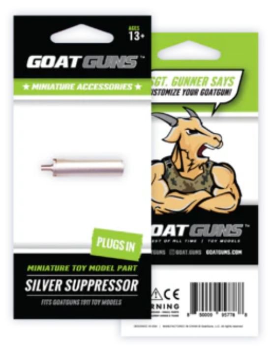 GoatGuns Diecast Metal suppressor for 1911. Plugs in - Silver