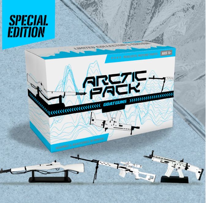 GoatGuns Arctic kit. Includes 3 Guns - M1, SCAR, and SVD