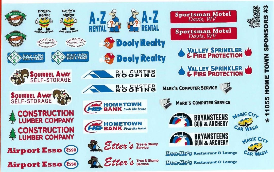 Gofer Racing Hometown Sponsors Decals 1/24