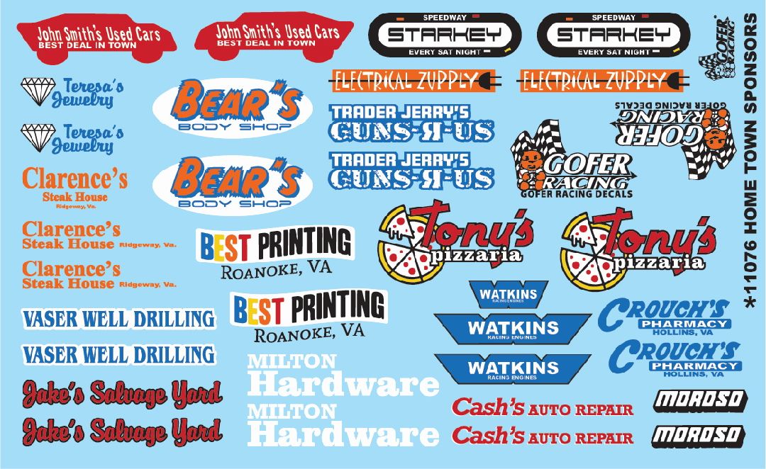 Gofer Racing Hometown Sponsors Decal Sheet 1/24