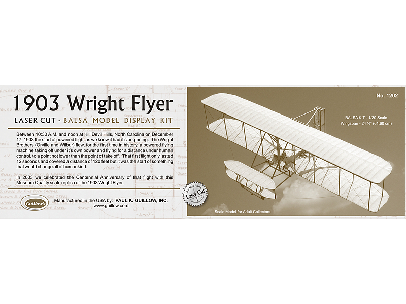 Guillow's 1/20 1903 Wright Flyer Laser Cut Model Kit (1) - Click Image to Close