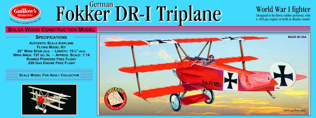 Guillow's 1/12 Fokker DR-1 Triplane Laser Cut Model Kit (1) - Click Image to Close