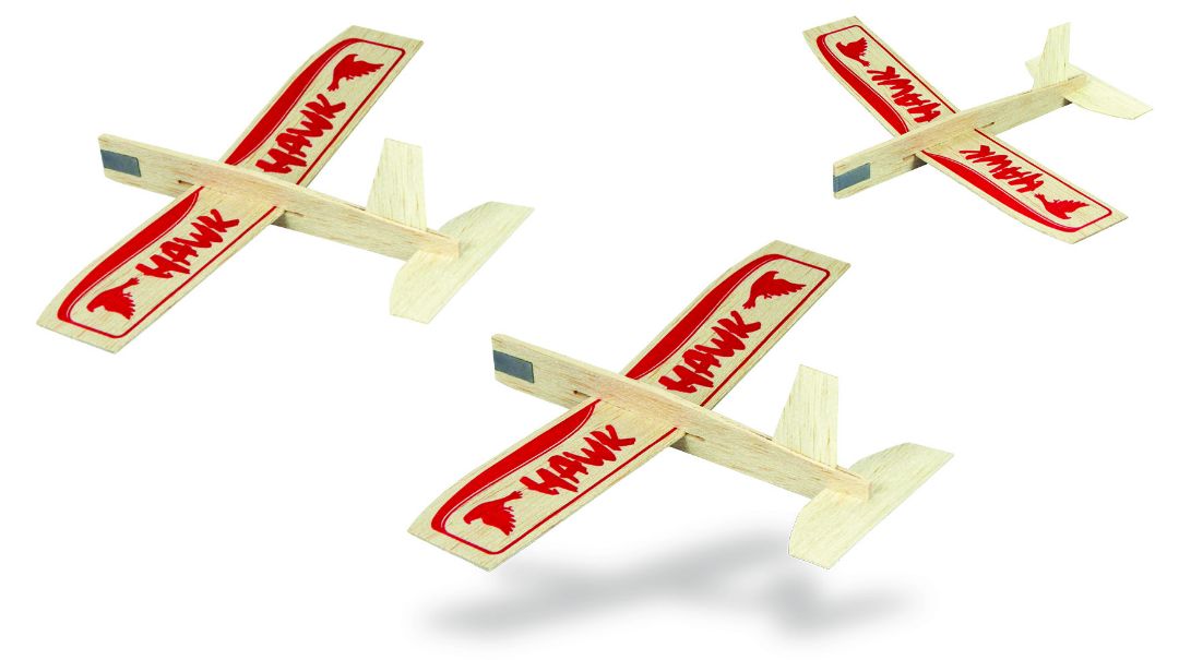 Guillow's Hawk Triple Pack Balsa Glider in Store Display (24) - Click Image to Close