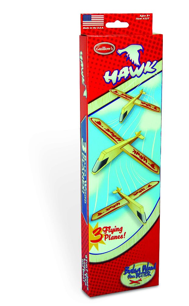 Guillow's Hawk Triple Pack Balsa Glider in Store Display (24) - Click Image to Close