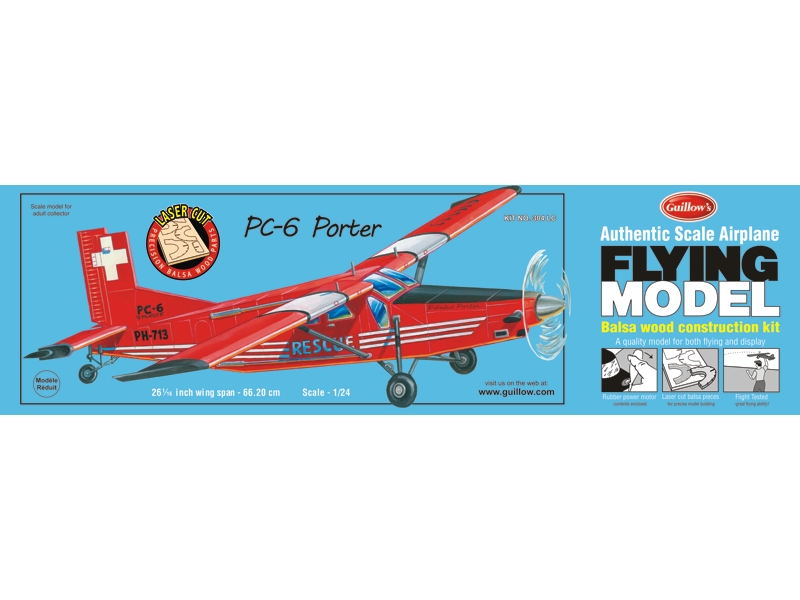 Guillow's 1/24 PC-6 Porter Laser Cut Model Kit (1) - Click Image to Close