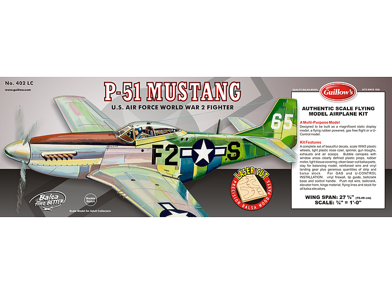 Guillow's 1/16 Mustang P51 Laser Cut Model Kit (1)