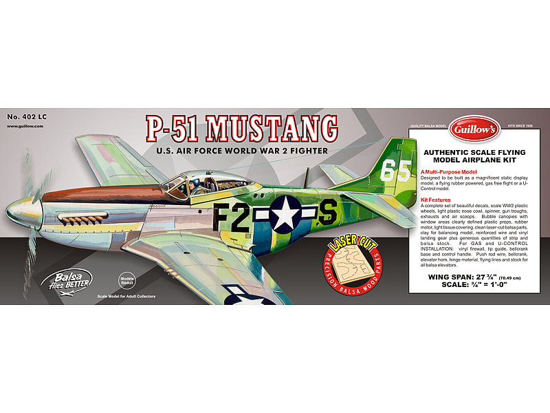 Guillow's 1/16 Mustang P51 Laser Cut Model Kit (1) - Click Image to Close