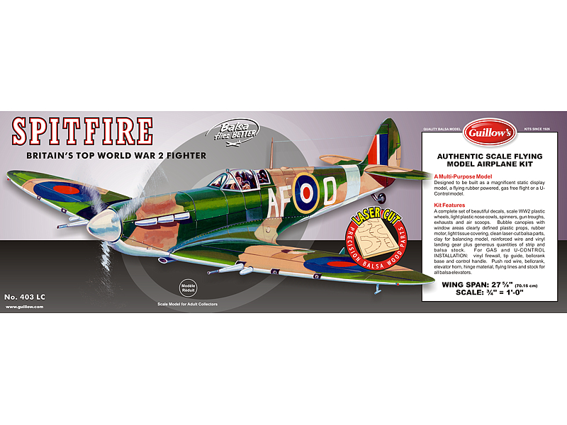 Guillow's 1/16 Supermarine Spitfire Laser Cut Model Kit (1) - Click Image to Close