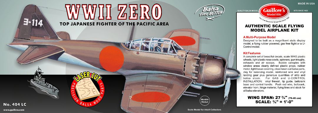 Guillow's 1/16 Mitsubishi Zero Laser Cut Model Kit (1) - Click Image to Close