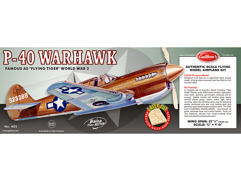 Guillow's 1/16 P-40 Warhawk Laser Cut Model Kit (1) - Click Image to Close