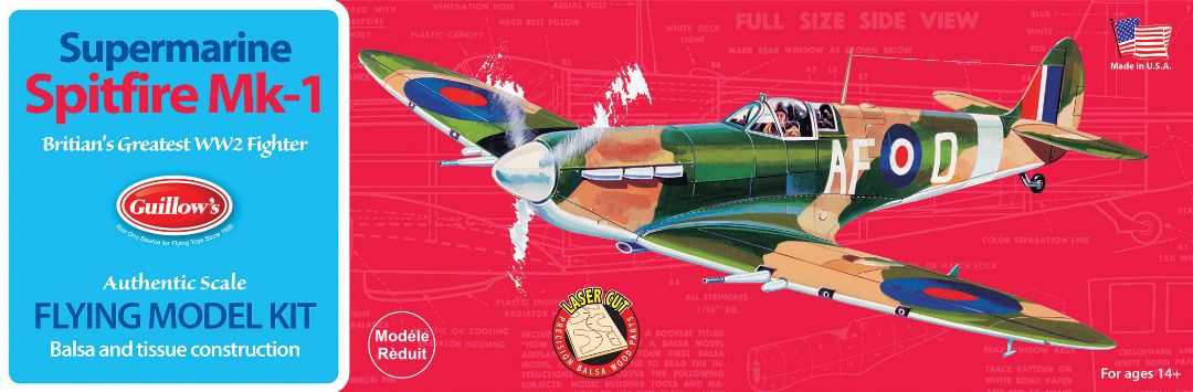 Guillow's 1/30 Supermarine Spitfire Mk-1 Laser Cut Model Kit (1) - Click Image to Close