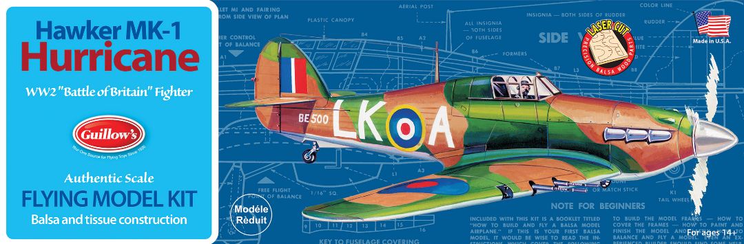 Guillow's 1/30 Hawker MK-1 Hurricane Laser Cut Model Kit (1) - Click Image to Close