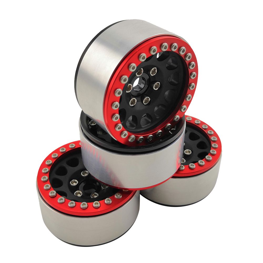 Hobby Details 1.9" Aluminum Wheels - M105 Black(4)(Red Ring) - Click Image to Close