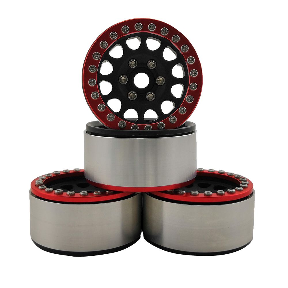 Hobby Details 1.9" Aluminum Wheels - M105 Black(4)(Red Ring) - Click Image to Close