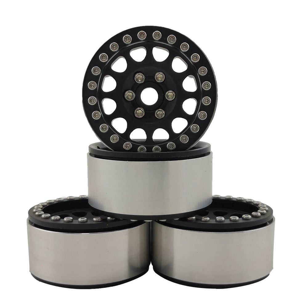Hobby Details 1.9" Aluminum Wheels - M105 Black(4)(Black Ring) - Click Image to Close