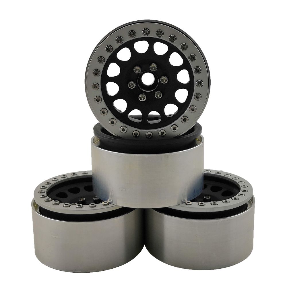 Hobby Details 1.9" Aluminum Wheels - M105 Black(4)(Silver Ring) - Click Image to Close