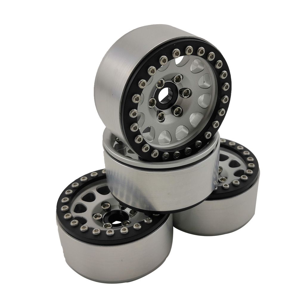 Hobby Details 1.9" Aluminum Wheels - M105 Silver (4)(Black Ring) - Click Image to Close