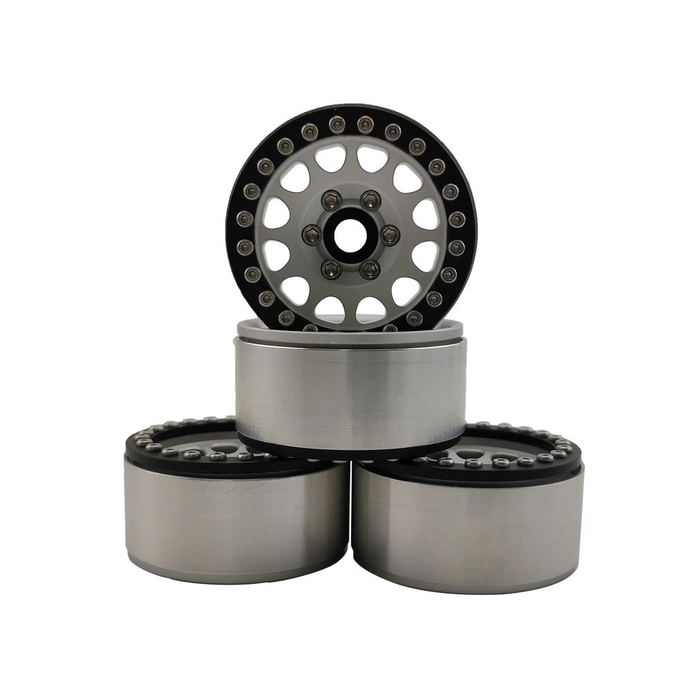 Hobby Details 1.9" Aluminum Wheels - M105 Silver (4)(Black Ring) - Click Image to Close