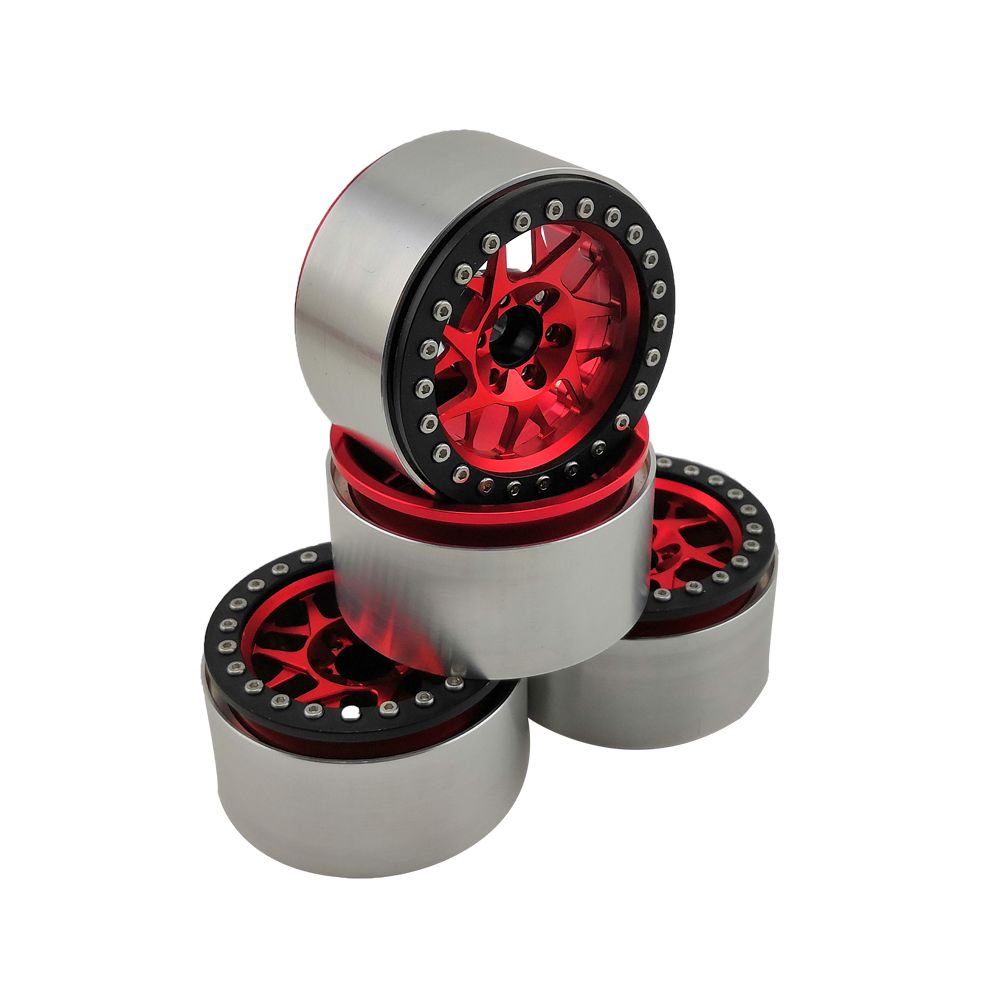 Hobby Details 2.2" Aluminum Wheels - KM12 (4) (Red) - Click Image to Close