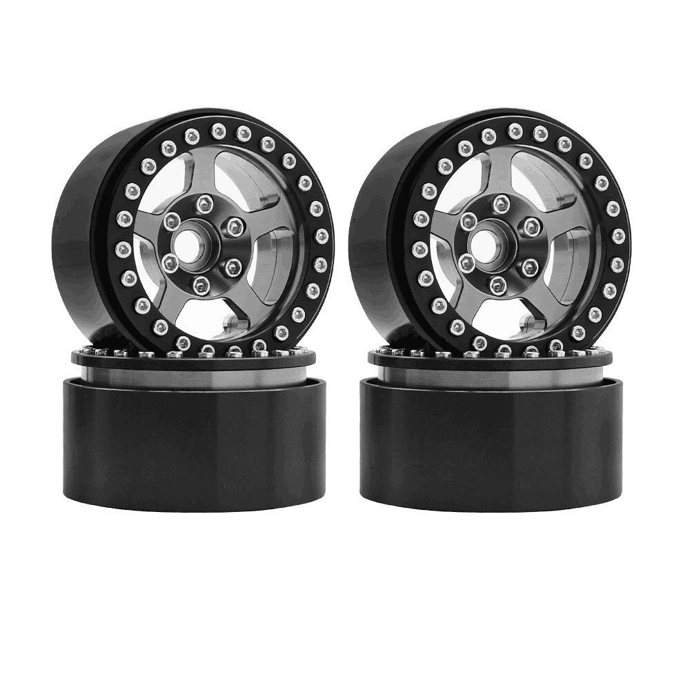 Hobby Details 1.9" Aluminum Wheels - 5 Stars (4)(Black Ti) - Click Image to Close