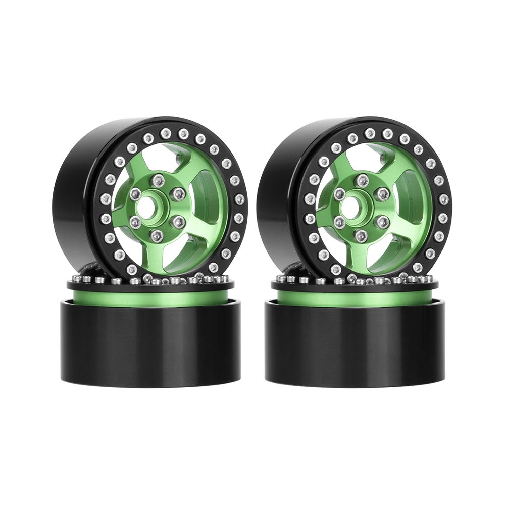 Hobby Details 1.9" Aluminum Wheels - 5 Stars (4)(Black Green) - Click Image to Close