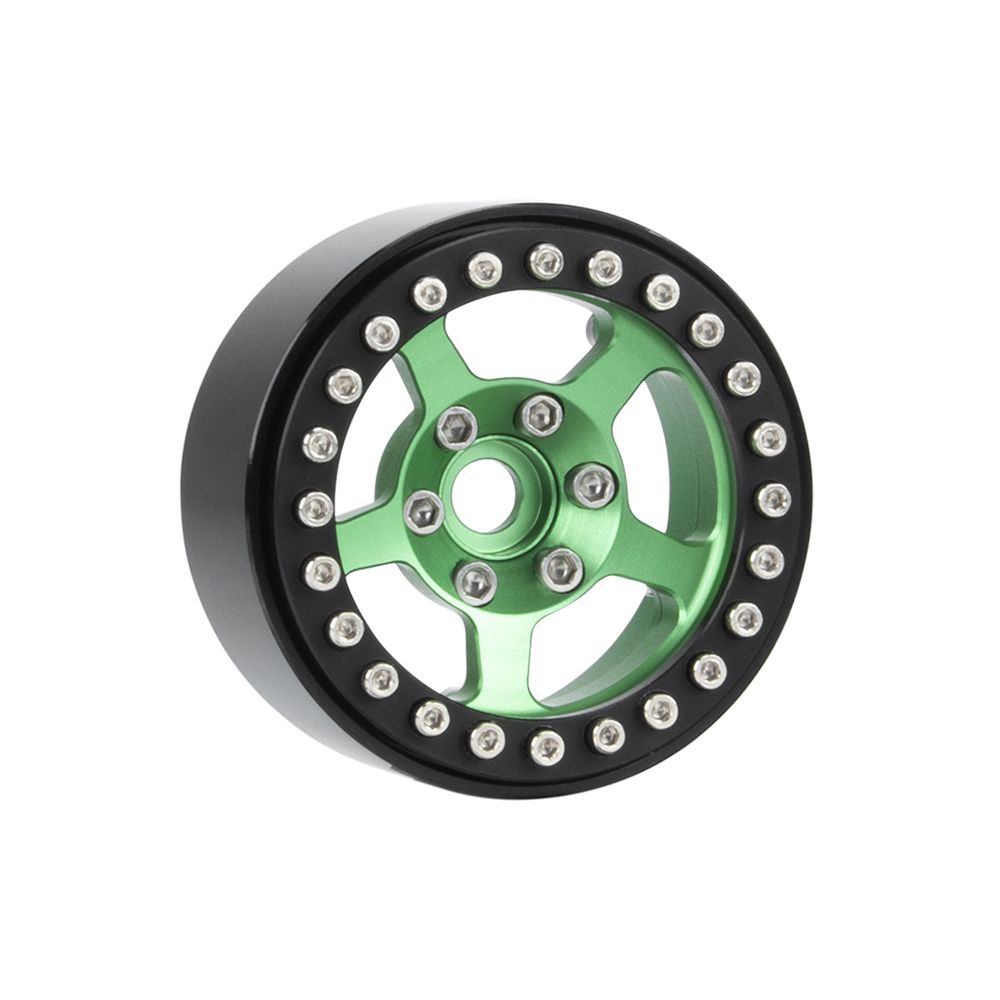 Hobby Details 1.9" Aluminum Wheels - 5 Stars (4)(Black Green) - Click Image to Close