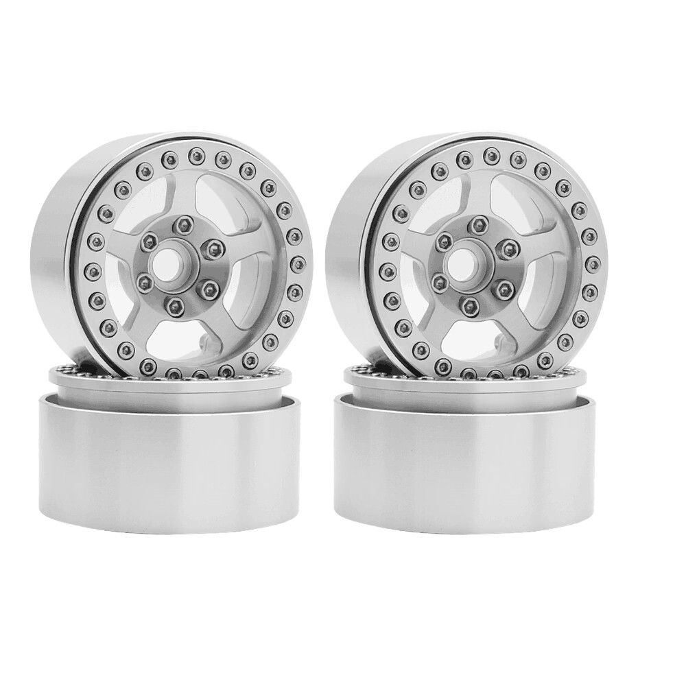 Hobby Details 1.9" Aluminum Wheels - 5 Stars (4)(Silver) - Click Image to Close