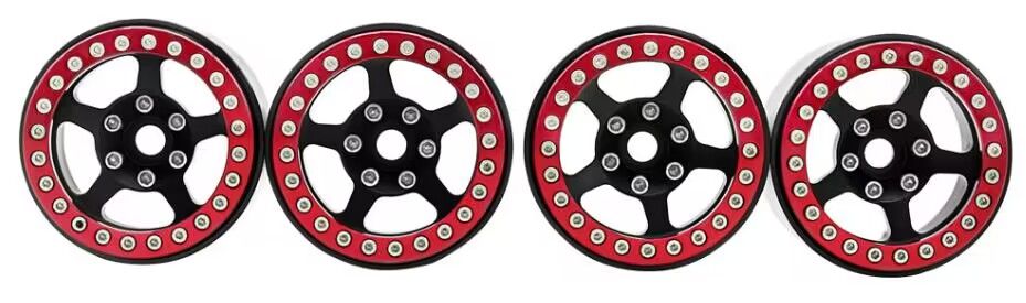 Hobby Details 1.9" Aluminum Wheels - 5 Stars (4)(Red Rings) - Click Image to Close