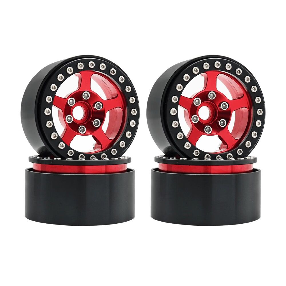 Hobby Details 1.9" Aluminum Wheels - 5 Stars (4)(Black Red) - Click Image to Close