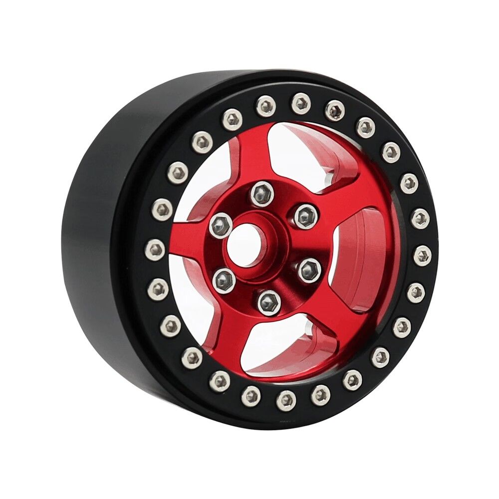 Hobby Details 1.9" Aluminum Wheels - 5 Stars (4)(Black Red) - Click Image to Close
