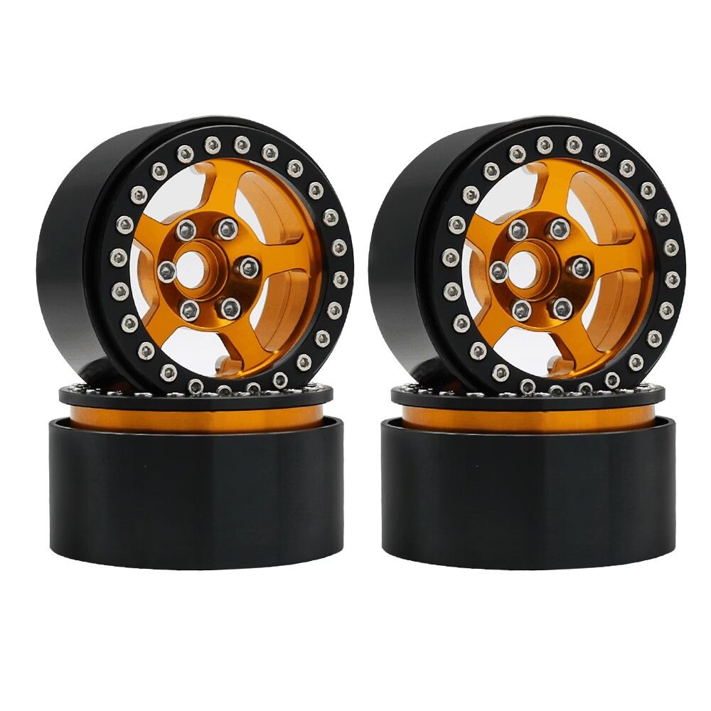 Hobby Details 1.9" Aluminum Wheel-5 Stars(4)(Black Light Golden) - Click Image to Close