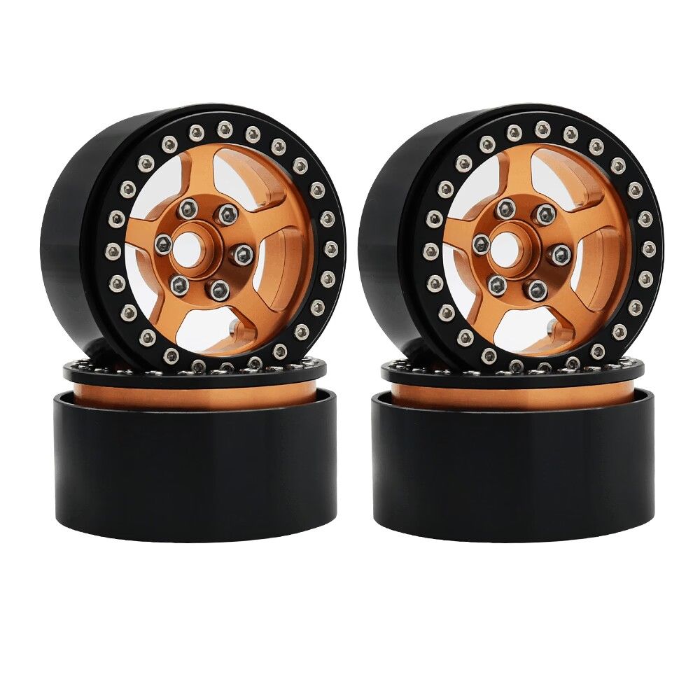 Hobby Details 1.9" Aluminum Wheel-5 Stars(4)(Black Light Golden)