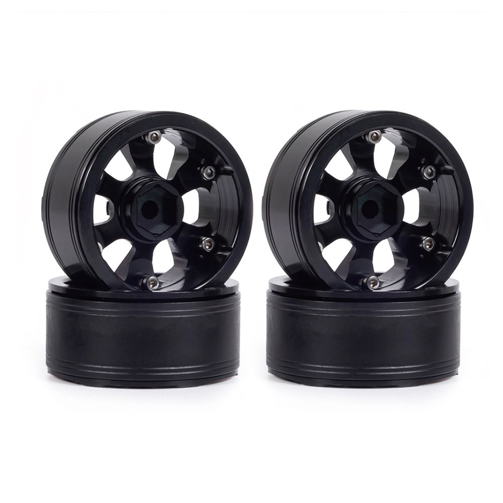 Hobby Details 1.9" Aluminum Wheels - Petal 6 Style (4) (Black) - Click Image to Close