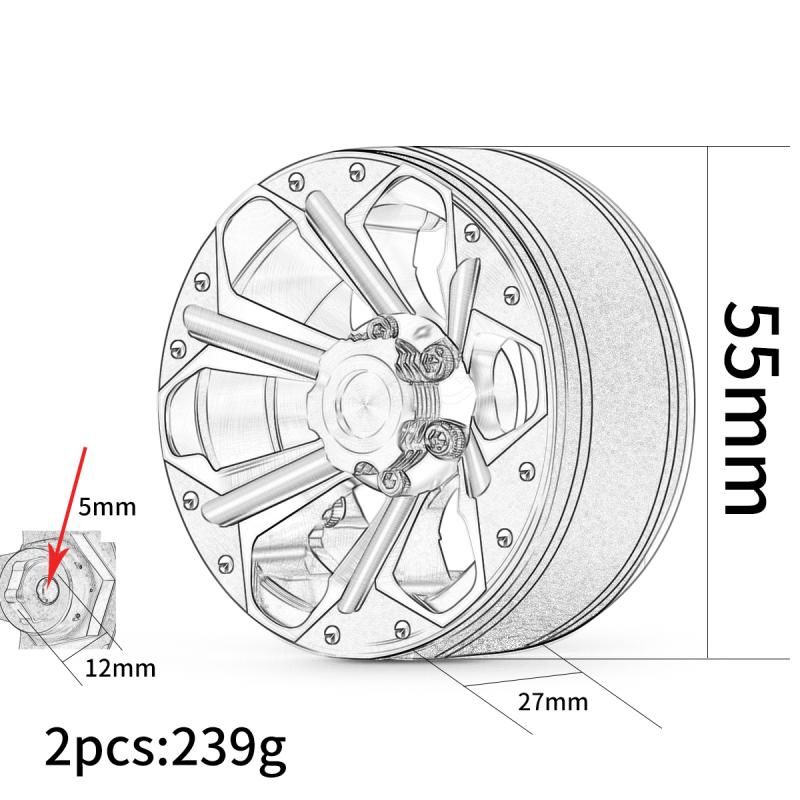 Hobby Details 1.9" Aluminum Wheels - Petal 6 Style (4) (Black) - Click Image to Close