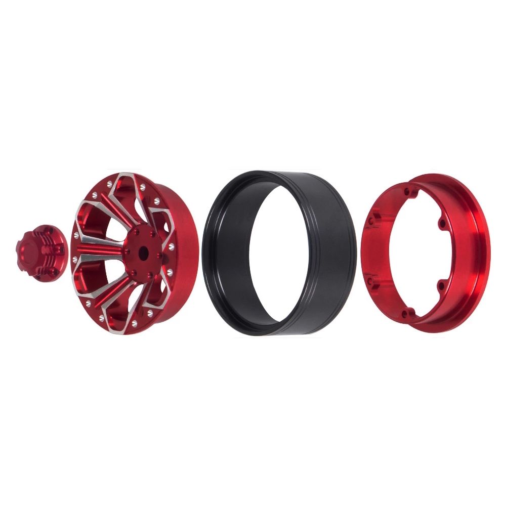 Hobby Details 1.9" Aluminum Wheels - Petal 6 Style (4) (Red) - Click Image to Close