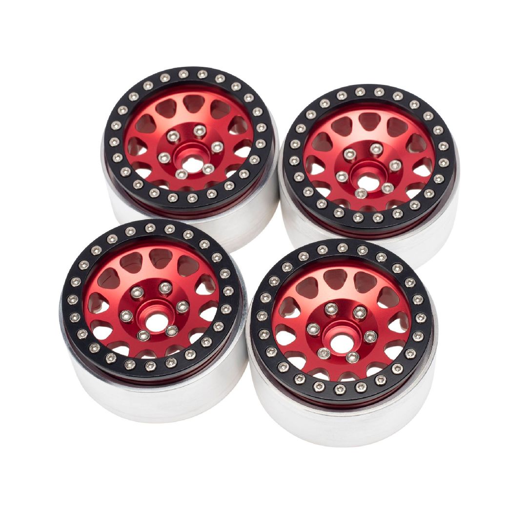 Hobby Details 1.9" Aluminum Triangle Beadlock Wheels - Red (4) - Click Image to Close