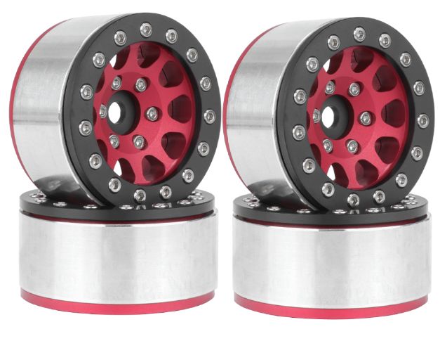 Hobby Details 1.55" Alum CNC BeadLock Wheels - Red Black (4) - Click Image to Close
