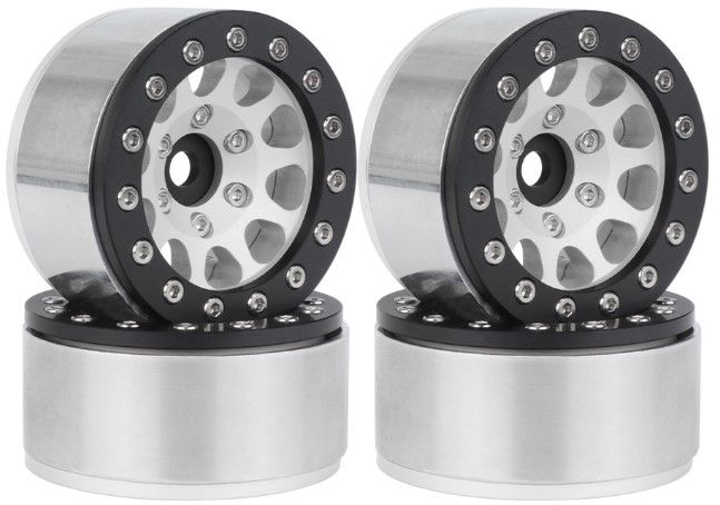 Hobby Details 1.55" Alum CNC BeadLock Wheels - Silver Black (4) - Click Image to Close