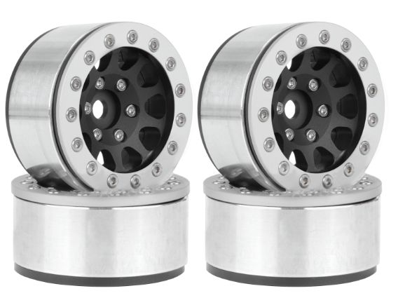 Hobby Details 1.55" Alum CNC BeadLock Wheels - Black Silver (4) - Click Image to Close