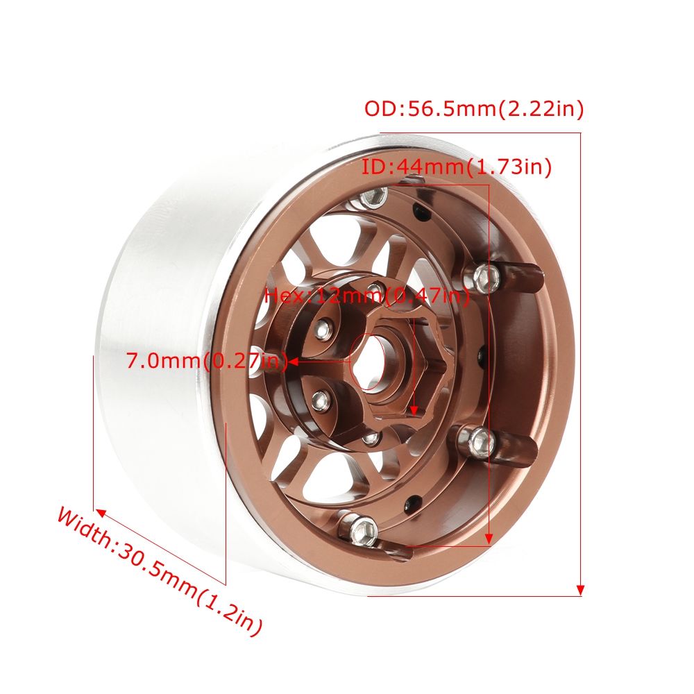 Hobby Details 1.9", 10mm offset, Alum Beadlock Rim-Titanium(4)
