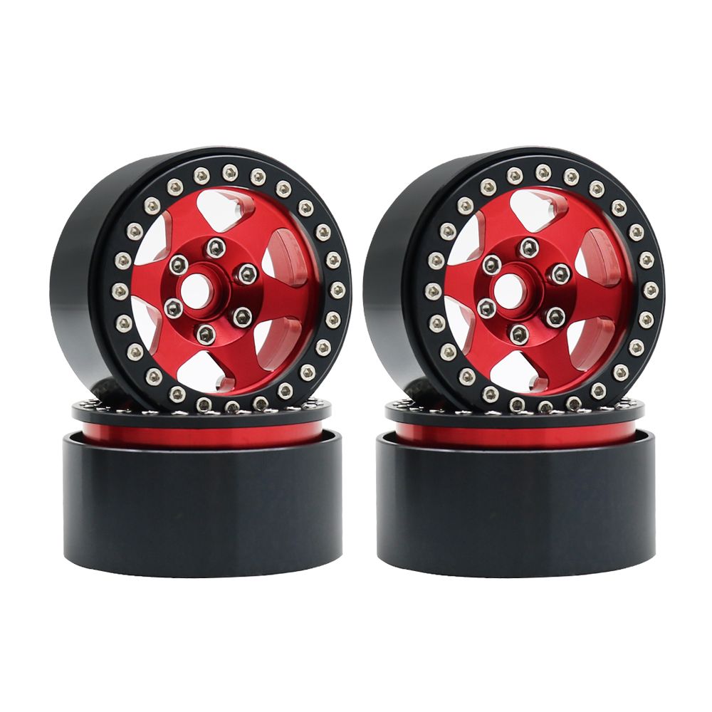 Hobby Details 1.9"Aluminum Wheels-6 Star (4) Red With Black Ring - Click Image to Close