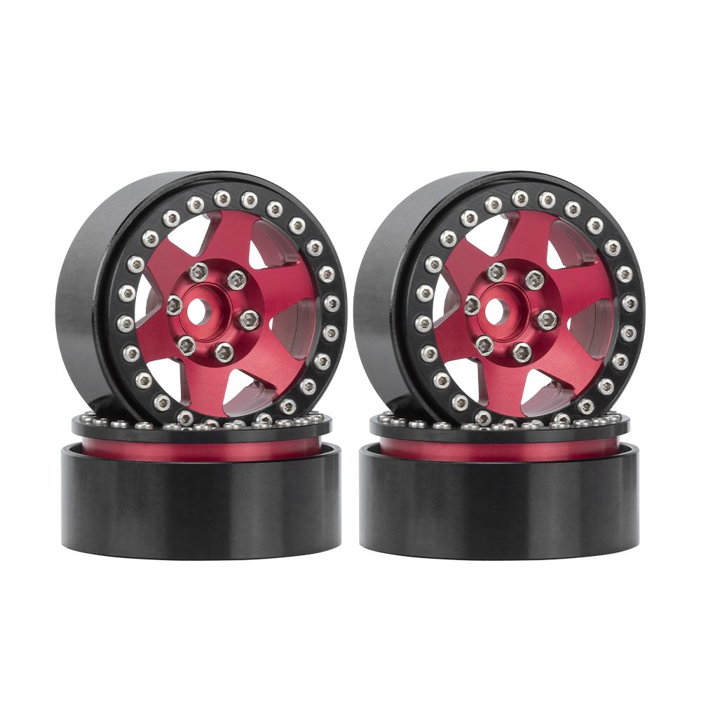 Hobby Details 1.9"Aluminum Wheels-6 Star (4) Red With Black Ring