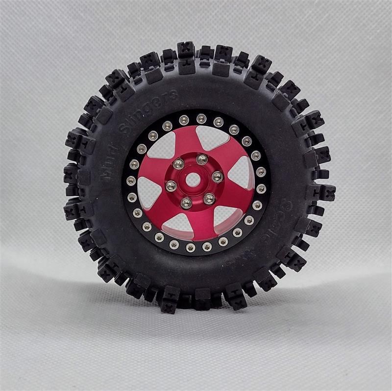 Hobby Details 1.9"Aluminum Wheels-6 Star (4) Red With Black Ring - Click Image to Close