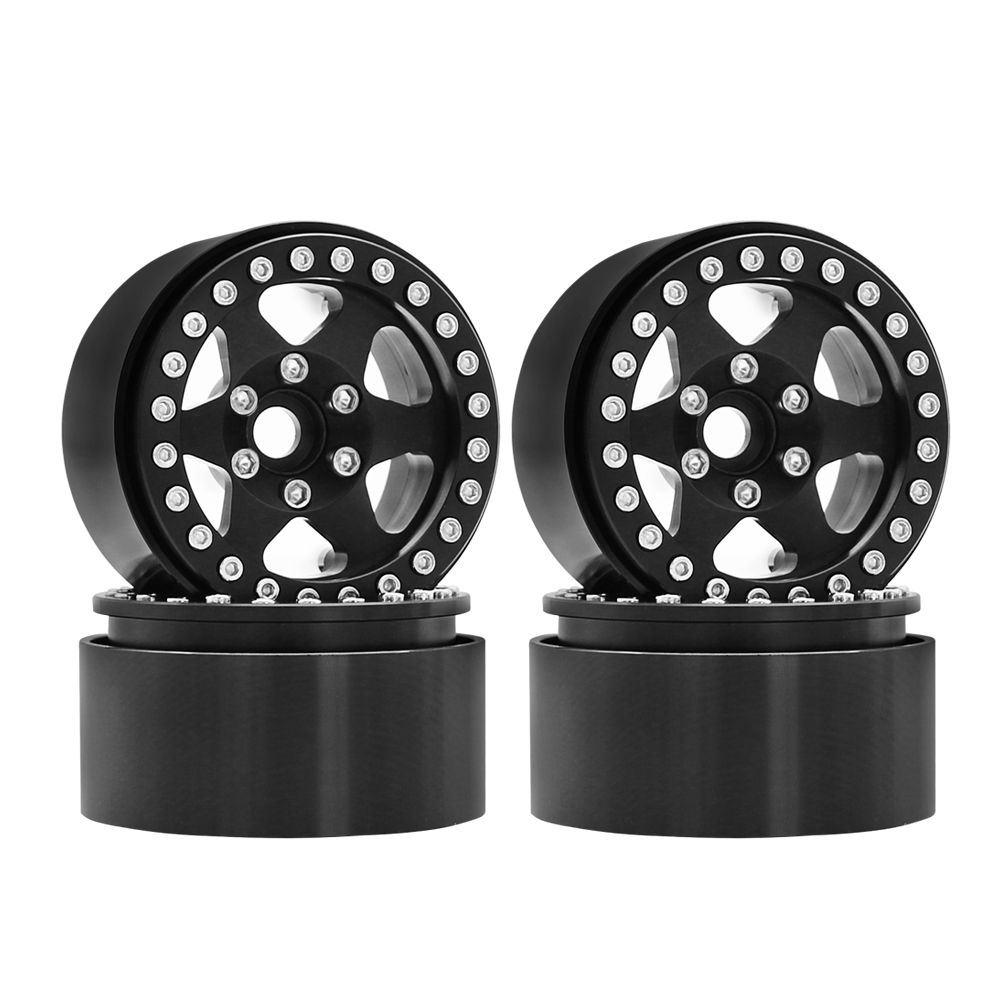 Hobby Details 1.9"Aluminum Wheels-6 Star (4) Black/Black Ring - Click Image to Close