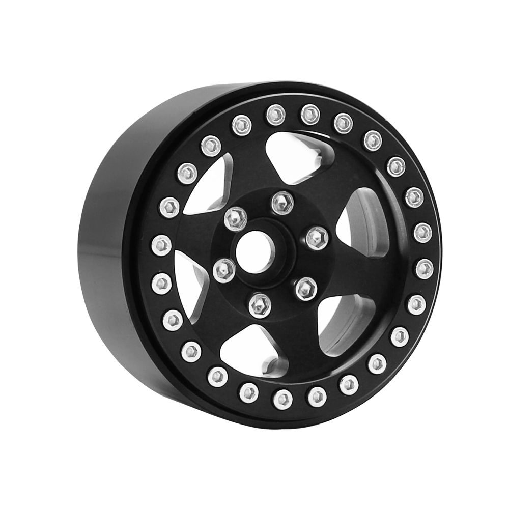 Hobby Details 1.9"Aluminum Wheels-6 Star (4) Black/Black Ring