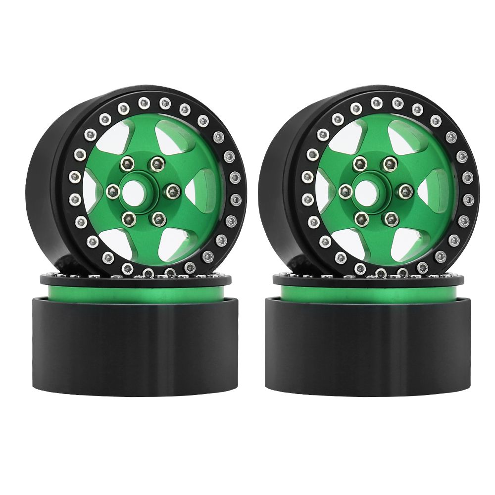 Hobby Details 1.9"Aluminum Wheels-6 Star (4) Green/Black Ring