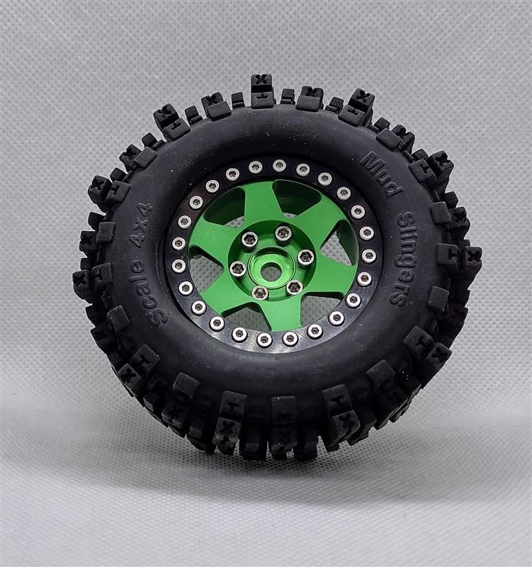 Hobby Details 1.9"Aluminum Wheels-6 Star (4) Green/Black Ring
