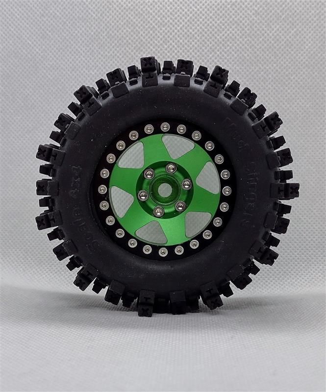 Hobby Details 1.9"Aluminum Wheels-6 Star (4) Green/Black Ring - Click Image to Close